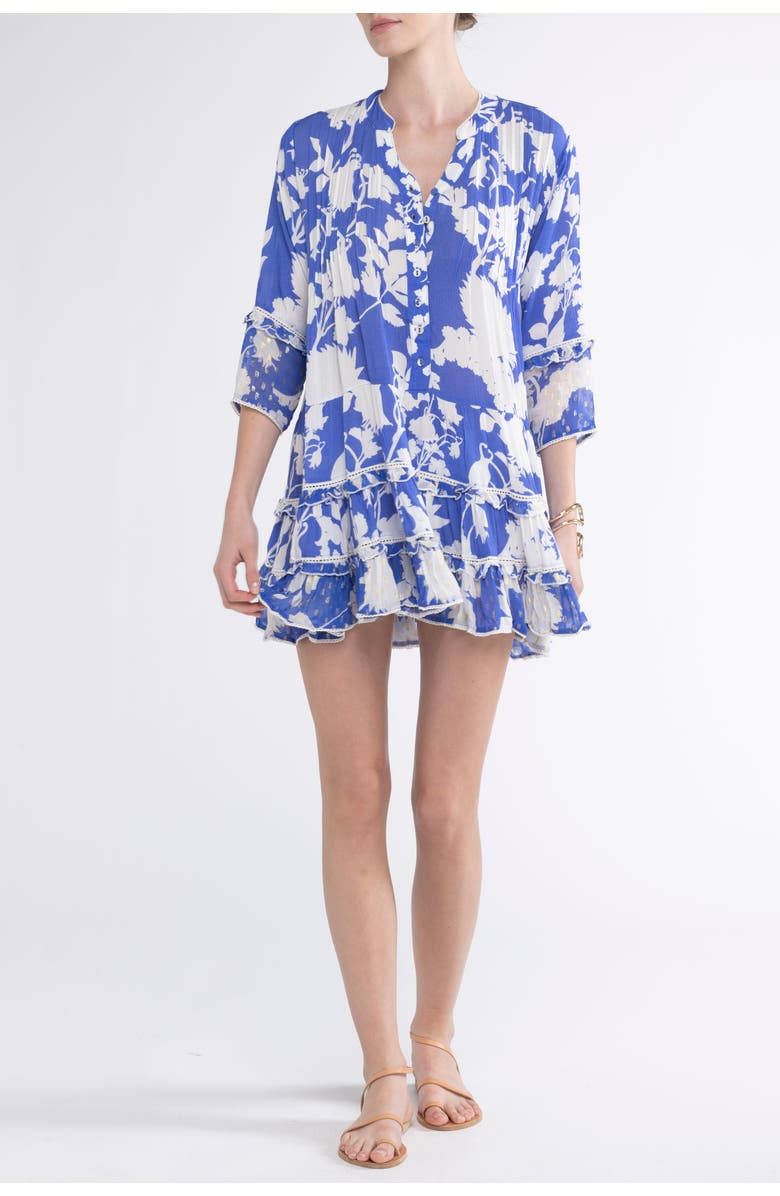 Sunday St. Tropez Bella Ciao Cover-Up Flower Mini Dress, Main, color, Blue