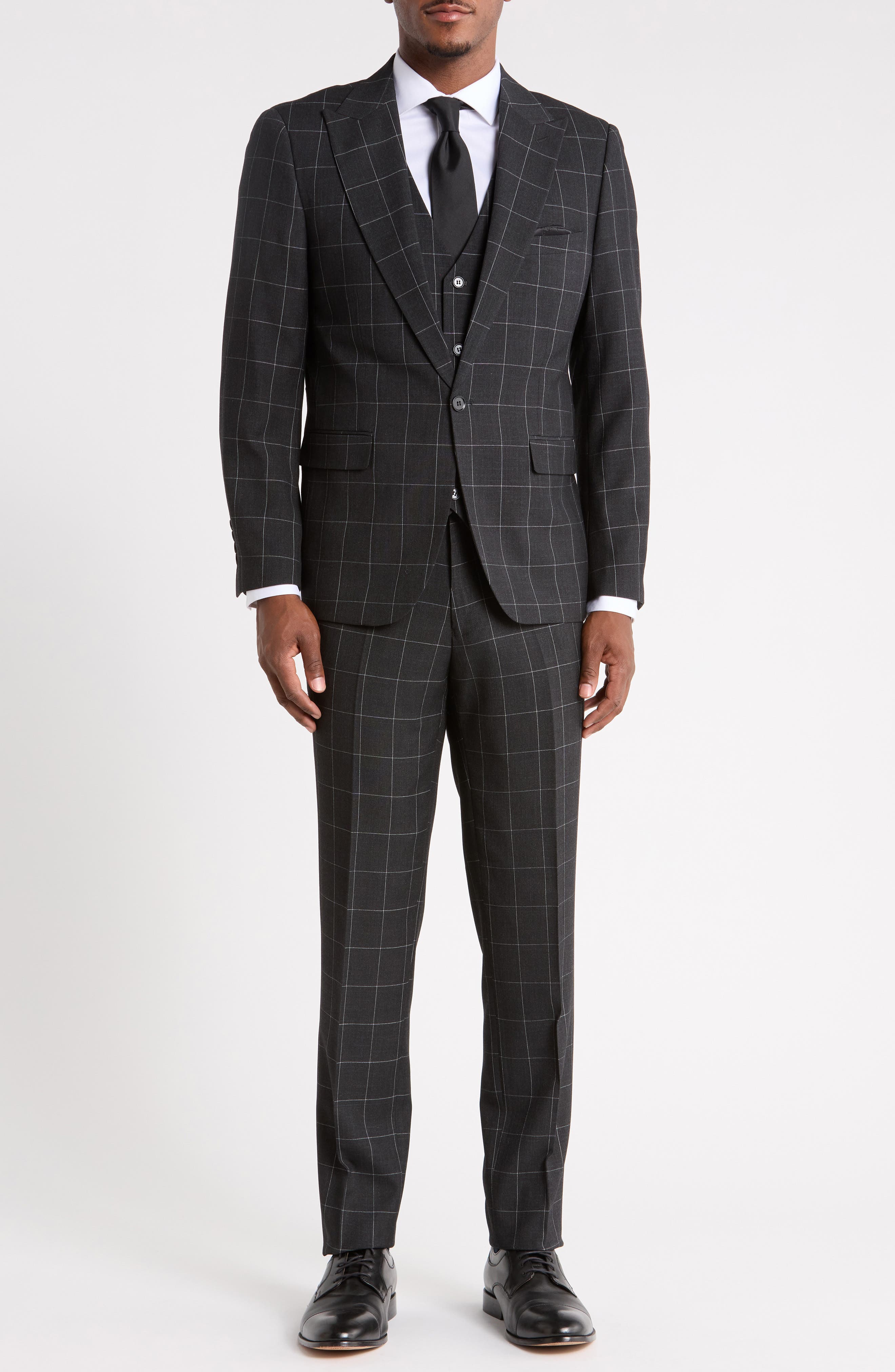 Windowpane Check Three-Piece Suit