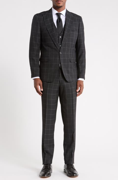 Windowpane Check Three-Piece Suit