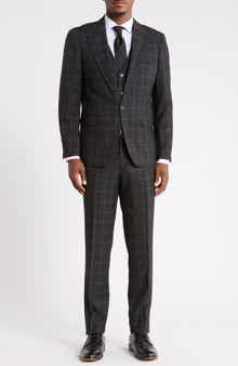 Windowpane Check Three-Piece Suit