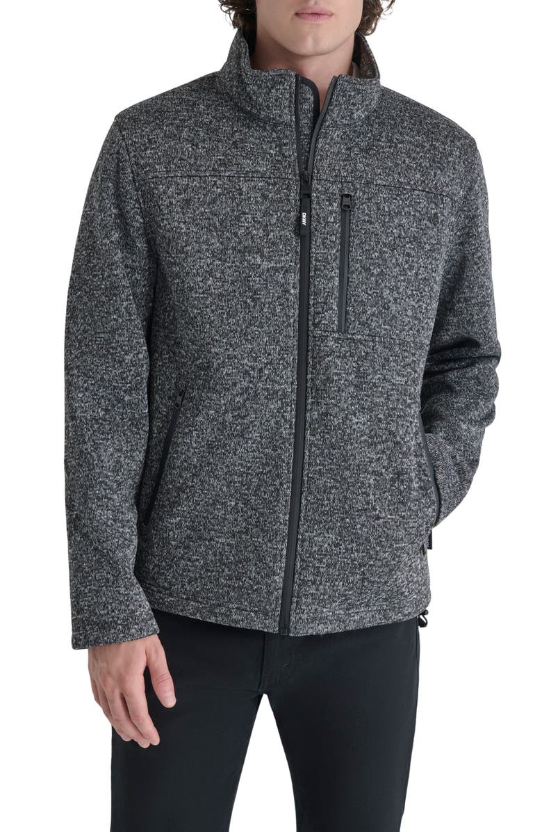 DKNY Sweater Knit Fleece Jacket, Main, color, Dark Charcoal