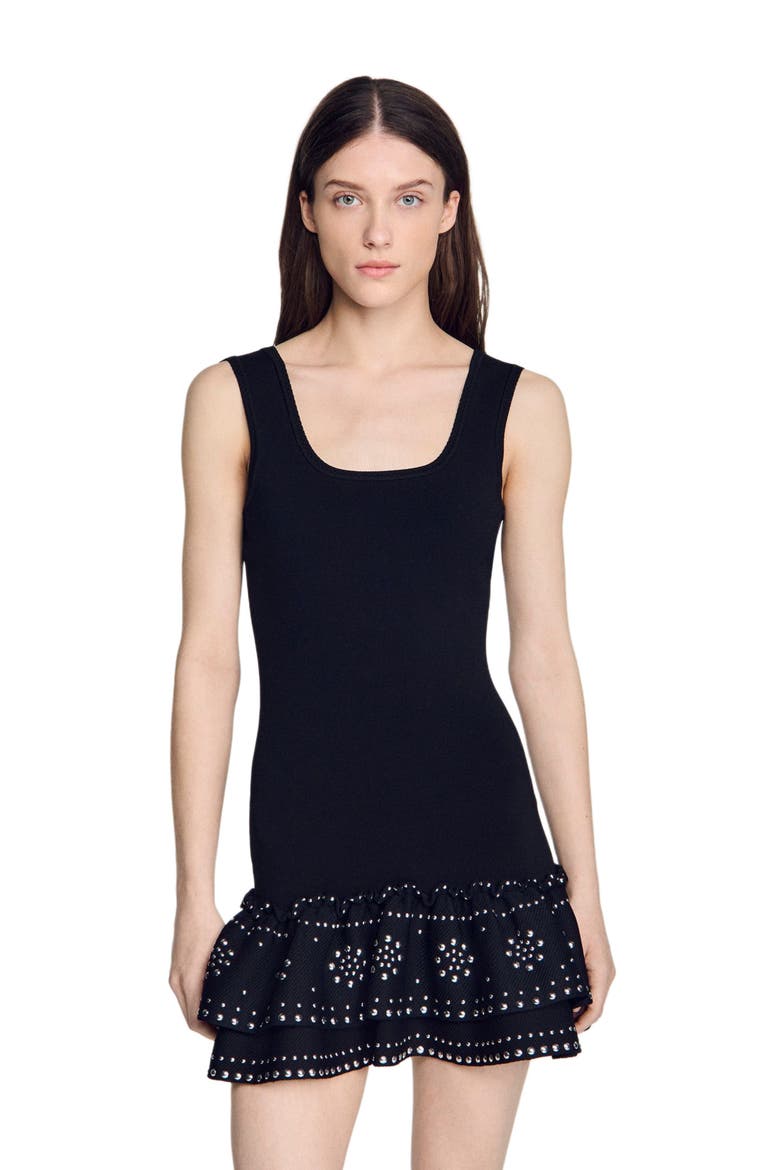 Short knit dress with studs, Main, color, Black