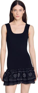 SANDRO Short knit dress with studs