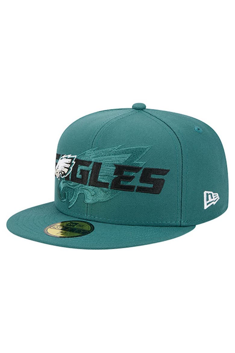 Men's New Era  Midnight Green Philadelphia Eagles Overlap Wordmark 59FIFTY Fitted Hat, Main, color, Green