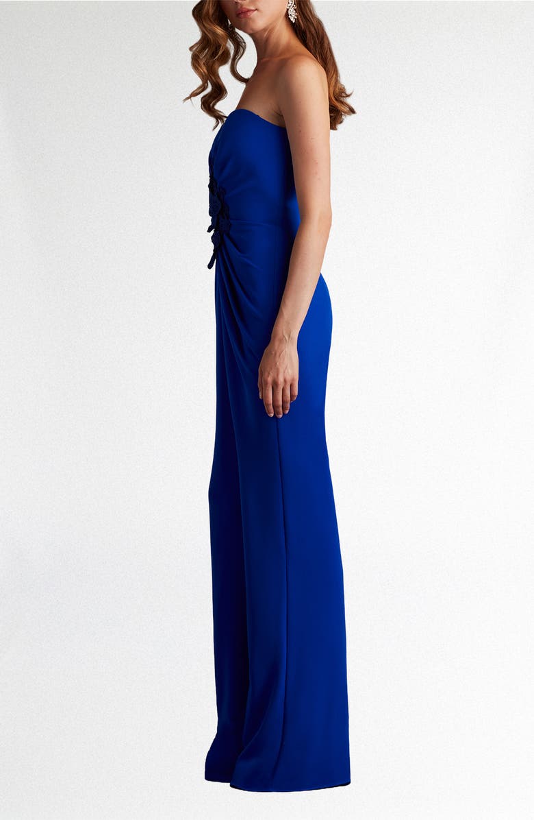 Tadashi Shoji Embroidered Flower Detail Strapless Jumpsuit, Alternate, color, Blue Bell