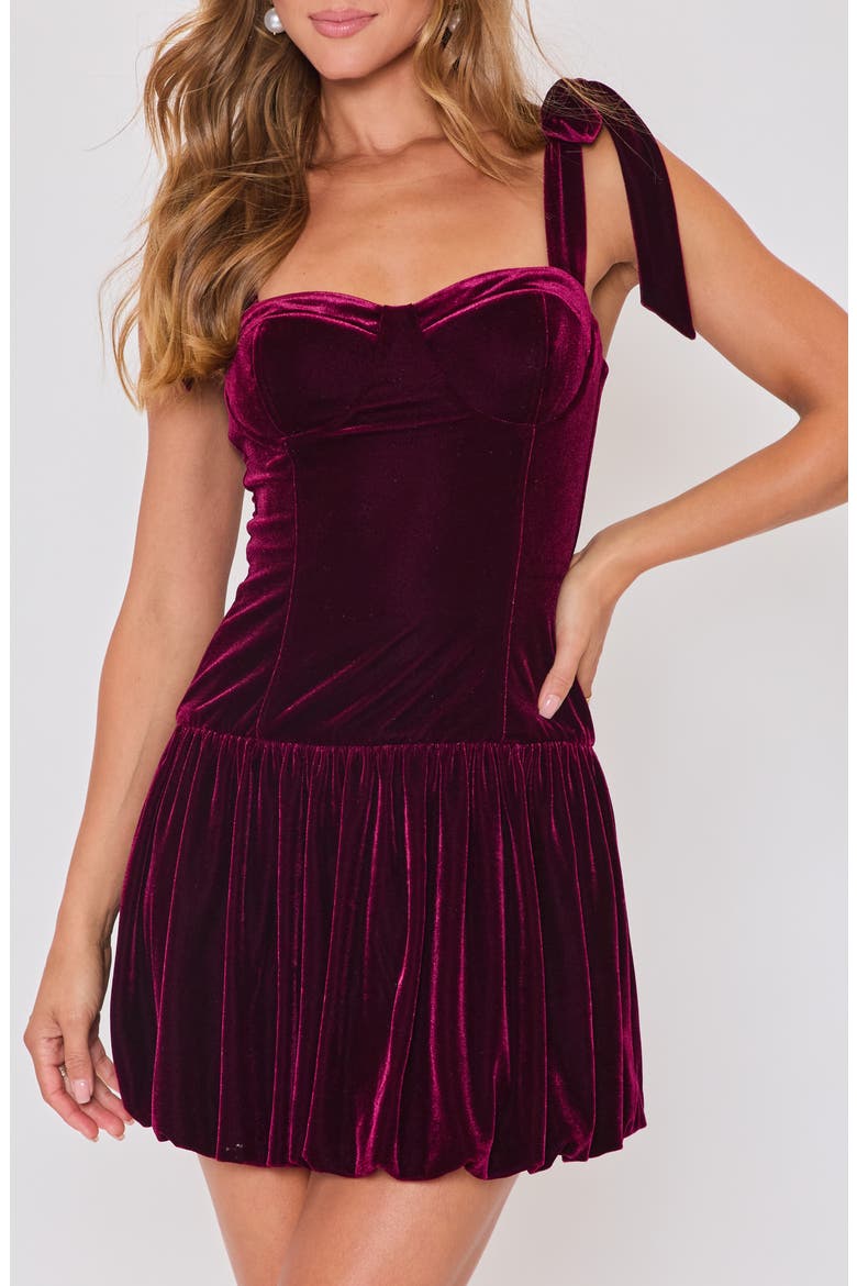 Veronica Velvet Bubble Hem Minidress, Main, color, BURGUNDY