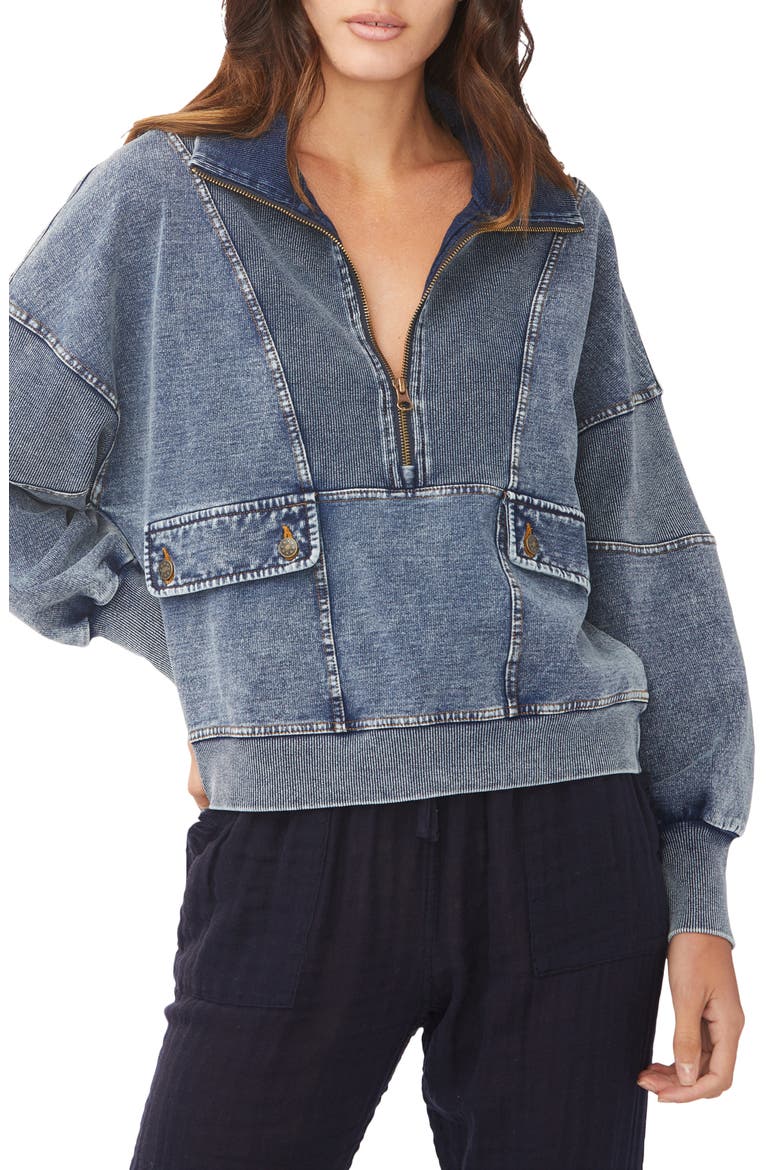 Camille Half Zip Pullover, Main, color, WASHED INDIGO