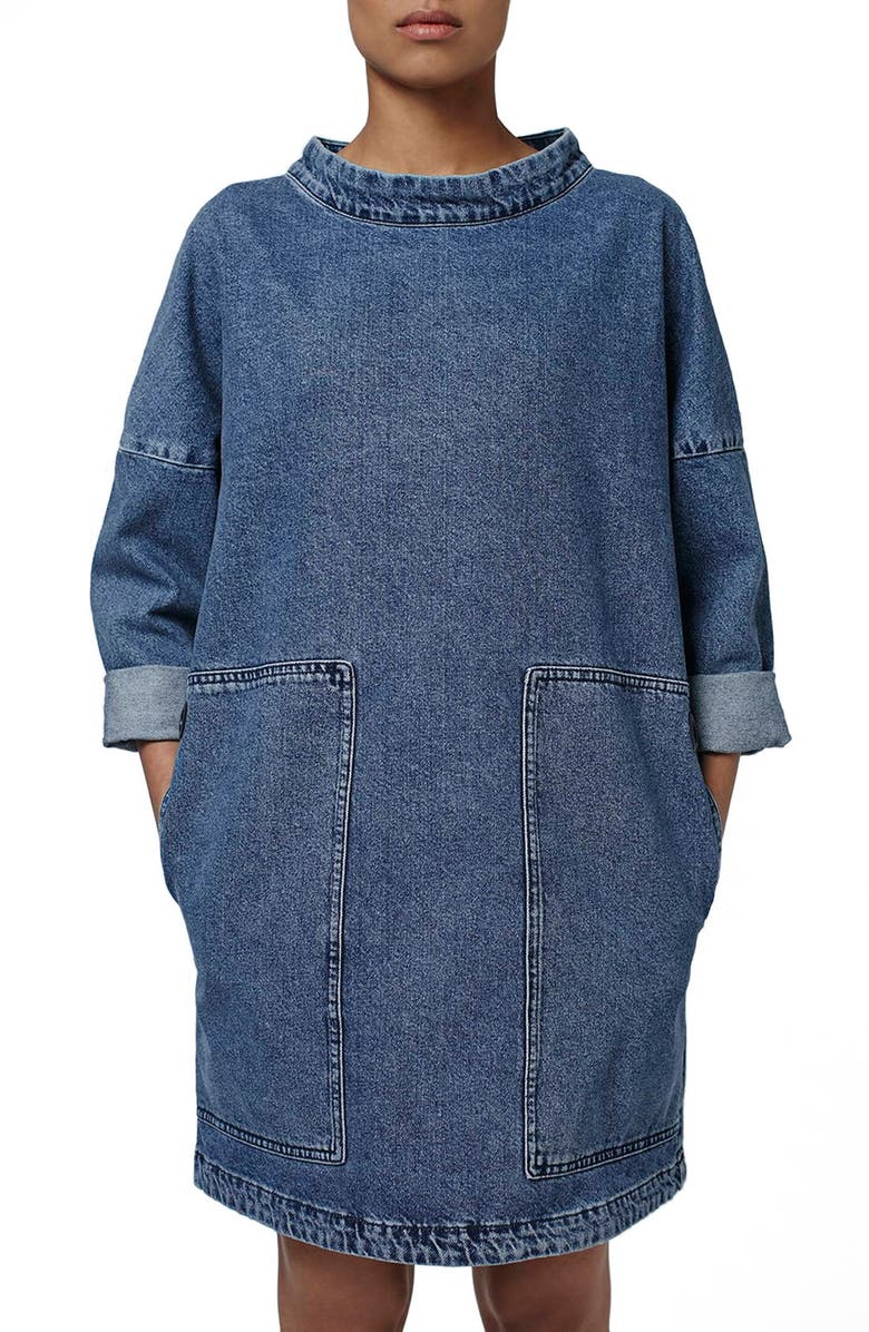 Topshop Boutique Denim Sailor Dress, Alternate, color, 