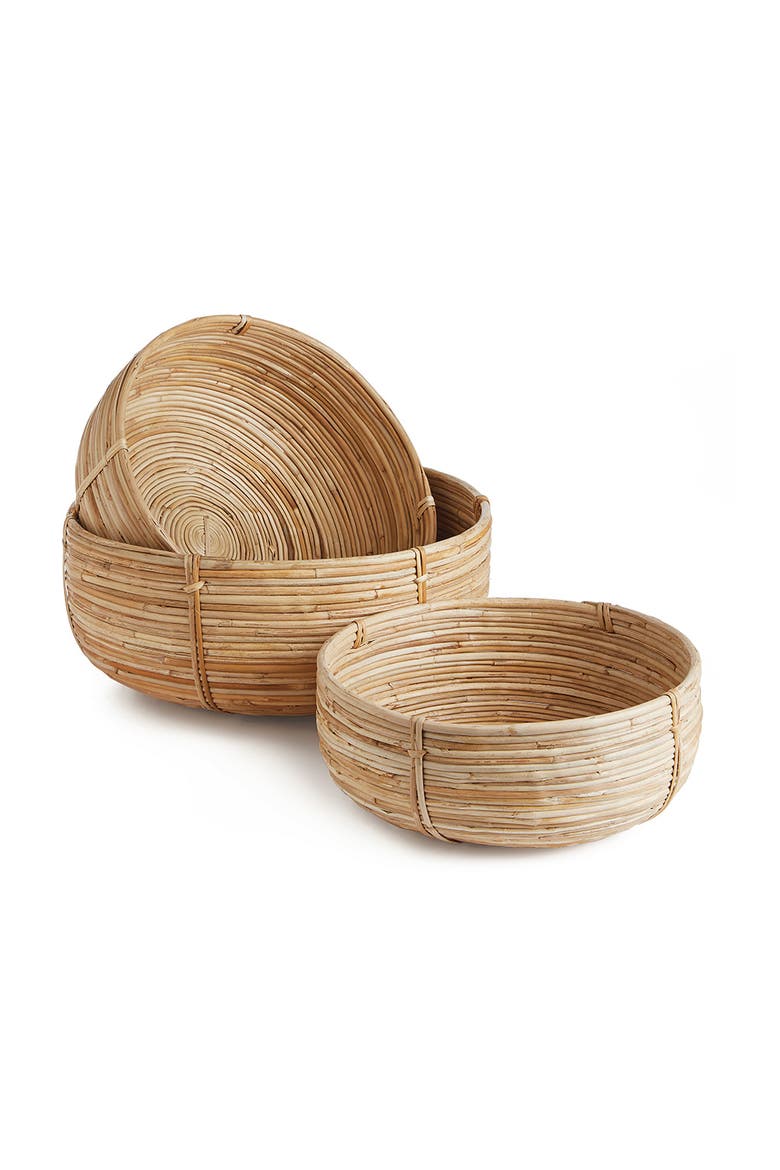 Cane Rattan Low Baskets Set of 3, Main, color, Beige
