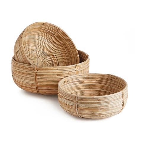Cane Rattan Low Baskets Set of 3
