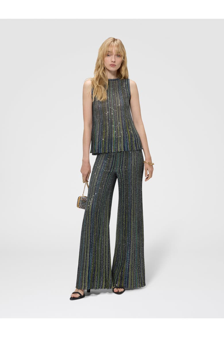 Ribbed Palazzo Trousers With Sequins, Alternate, color, Green