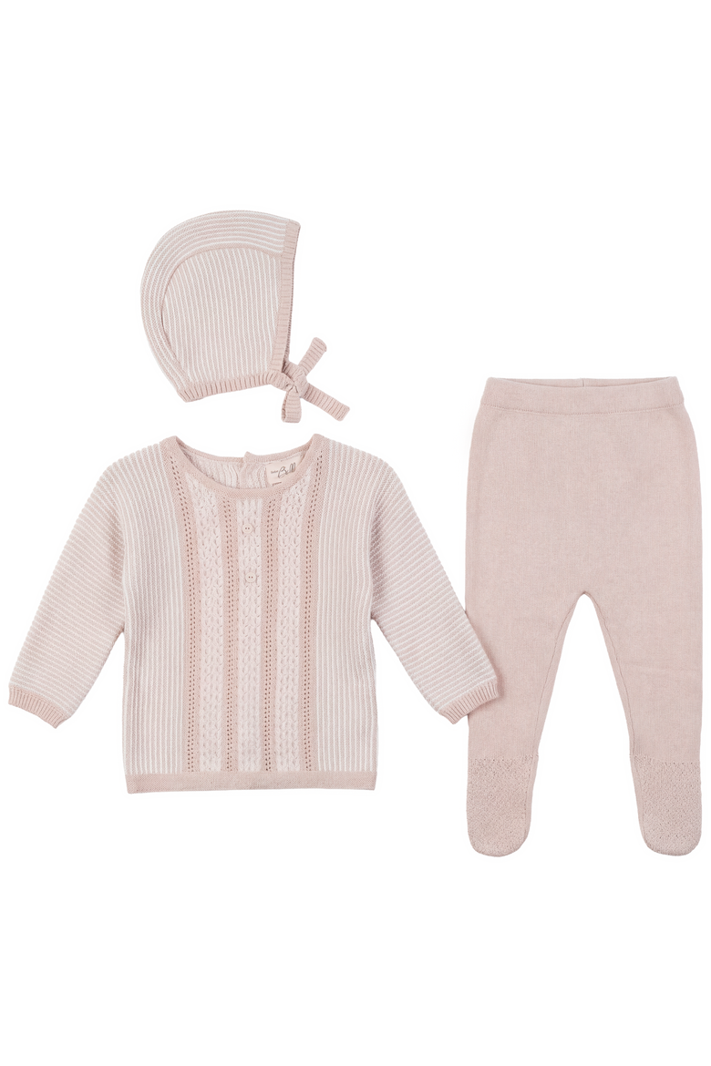 Striped Pointelle Knit Set Long Sleeve Top and Pants with Bonnet, Main, color, Primrose