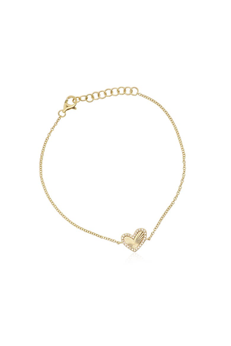 Asymmetrical Fluted Gold Diamond Heart Bracelet, Main, color, Yellow Gold