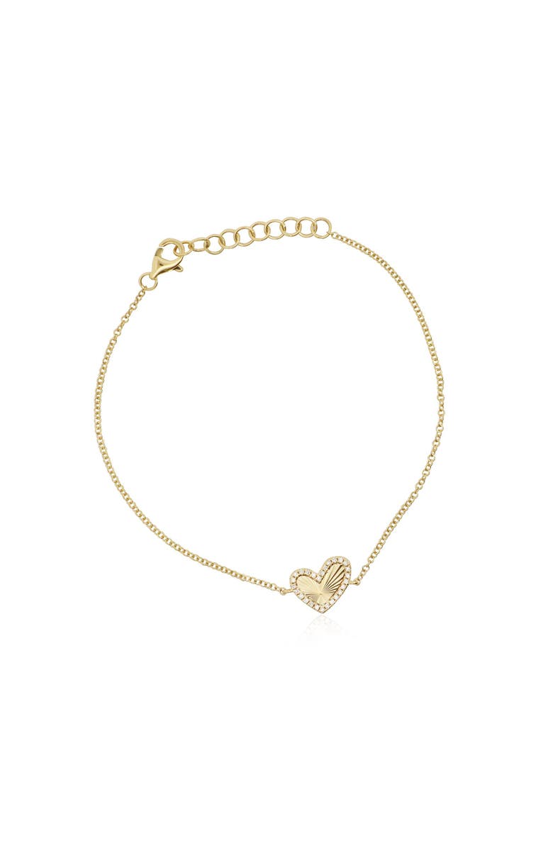 The Lovery Fine Jewelry Asymmetrical Fluted Gold Diamond Heart Bracelet, Main, color, Yellow Gold