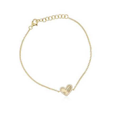 Asymmetrical Fluted Gold Diamond Heart Bracelet