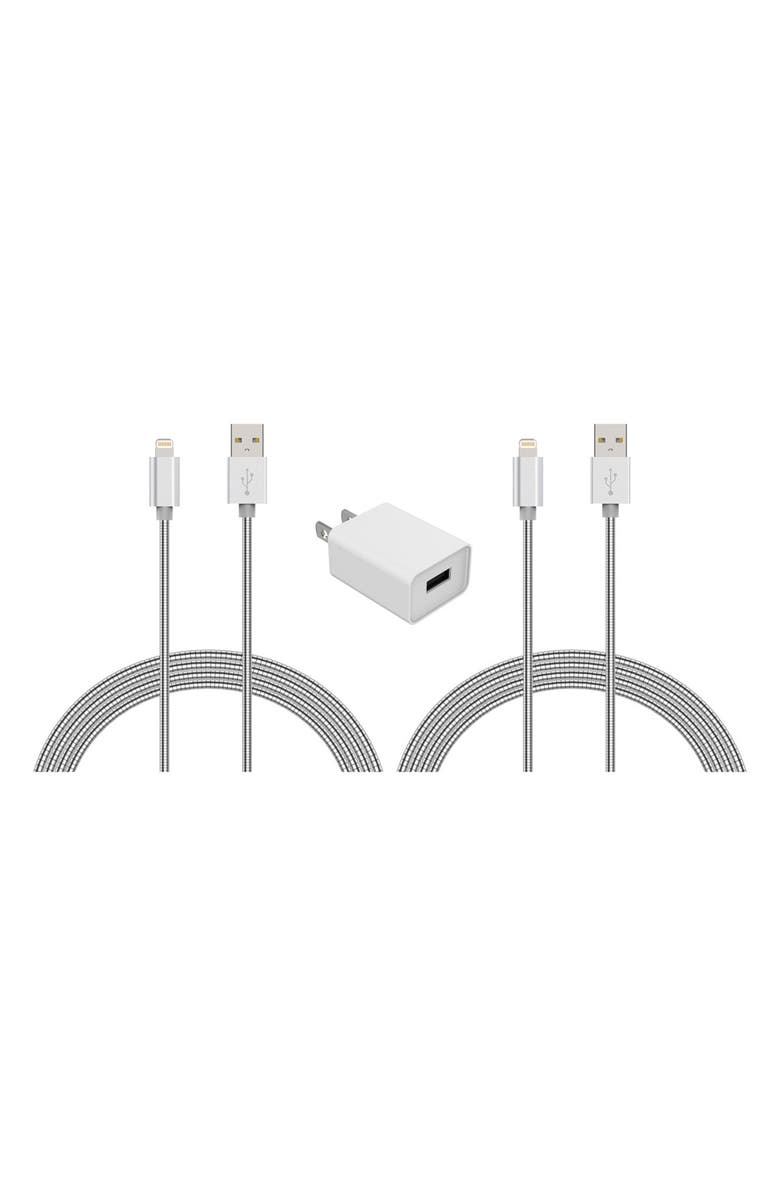 Posh Tech Lightning USB Charge Cord & Adaptor Cube 3-Piece Set - Silver, Main, color,