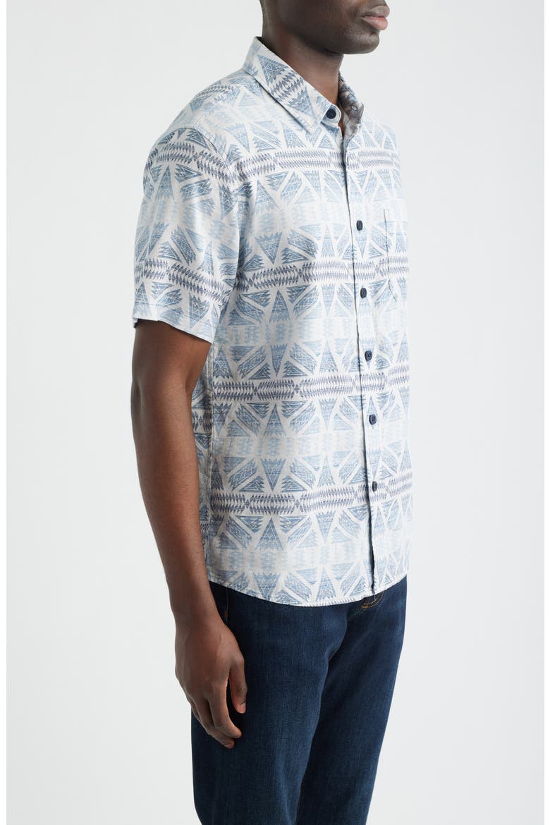Dawson Print Short Sleeve Linen Blend Button-Up Shirt, Alternate, color, PONDEROSA GREY/ BLUE