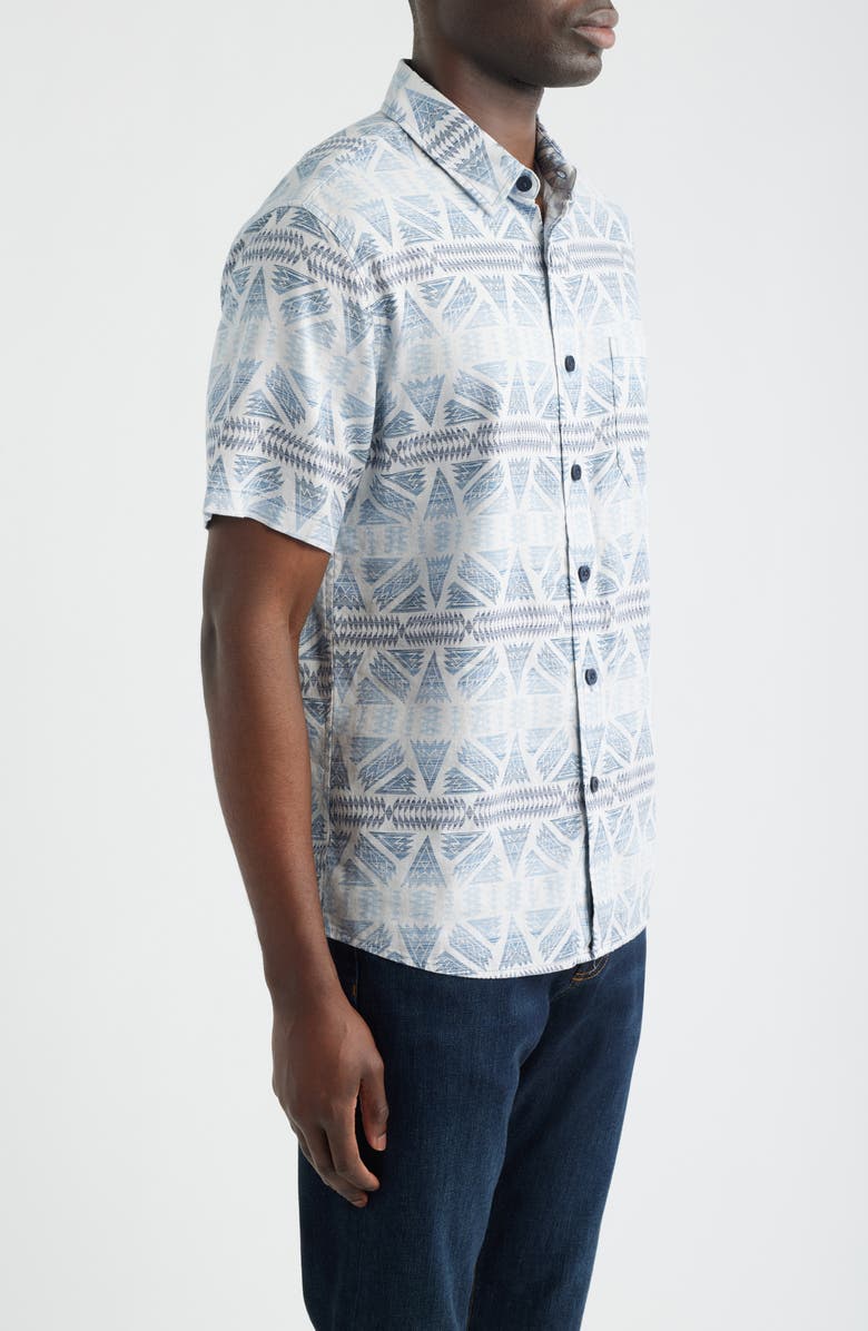 Pendleton Dawson Print Short Sleeve Linen Blend Button-Up Shirt, Alternate, color, Ponderosa Grey/ Blue