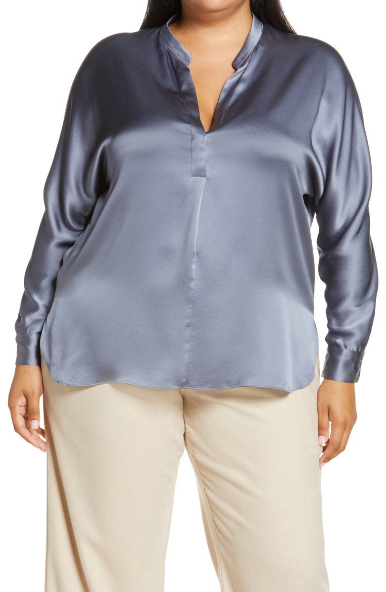 Vince Band Collar Silk Blouse, Main, color,
