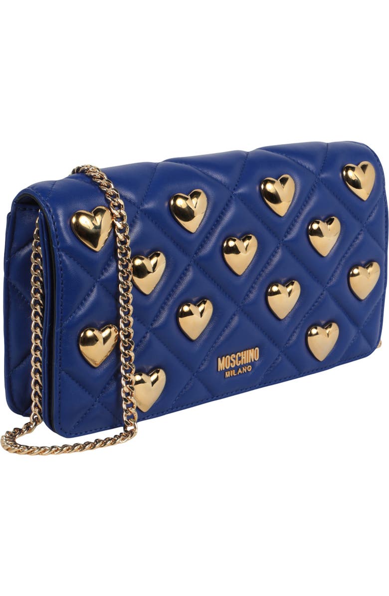 Moschino Heart Studded Quilted Shoulder Bag, Alternate, color,