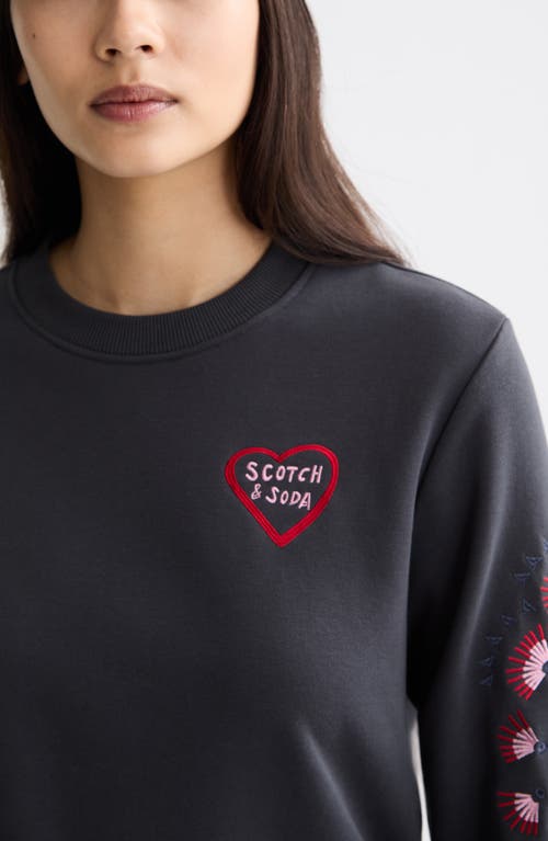 Scotch & Soda Embroidered Regular Fit Crewneck Sweatshirt In Black