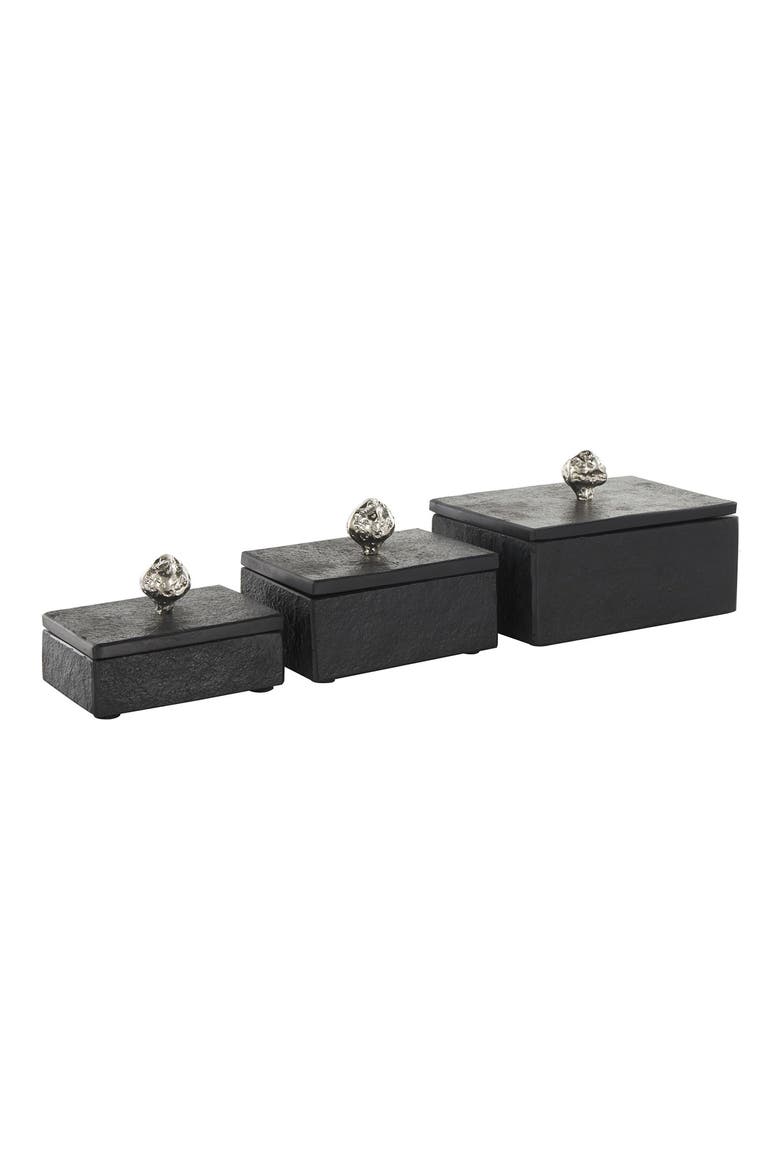 Contemporary Set of 3 Decorative Marble Boxes, Alternate, color, BLACK