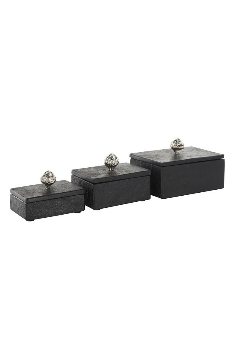 UMA Contemporary Set of 3 Decorative Marble Boxes, Alternate, color, Black