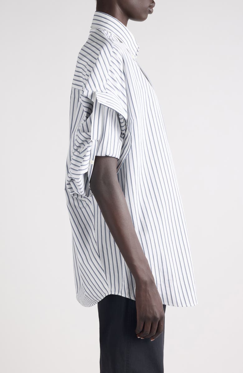 Balenciaga Tucked Short Sleeve Button-Down Shirt, Alternate, color, 9086 White/ Blue