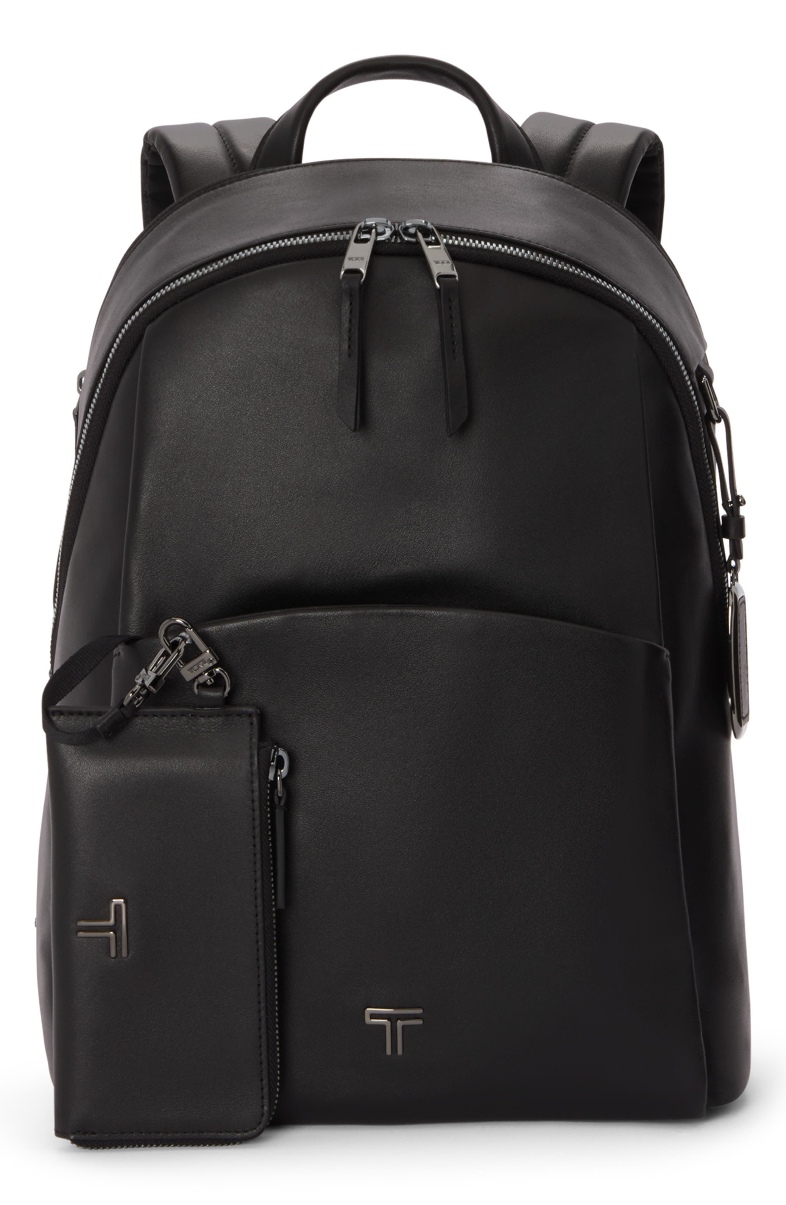 TUMI Raina Medium Leather Backpack, Main, color, Black/ Gunmetal