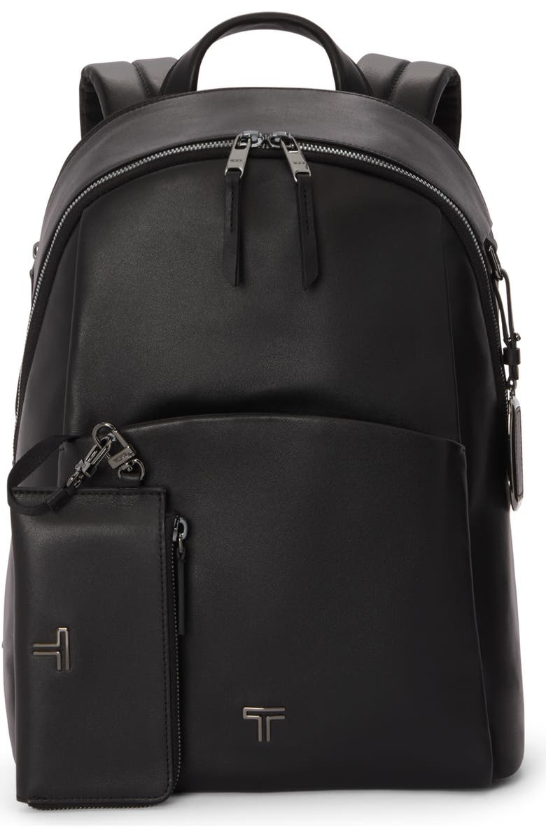 TUMI Raina Medium Leather Backpack, Main, color, Black/ Gunmetal