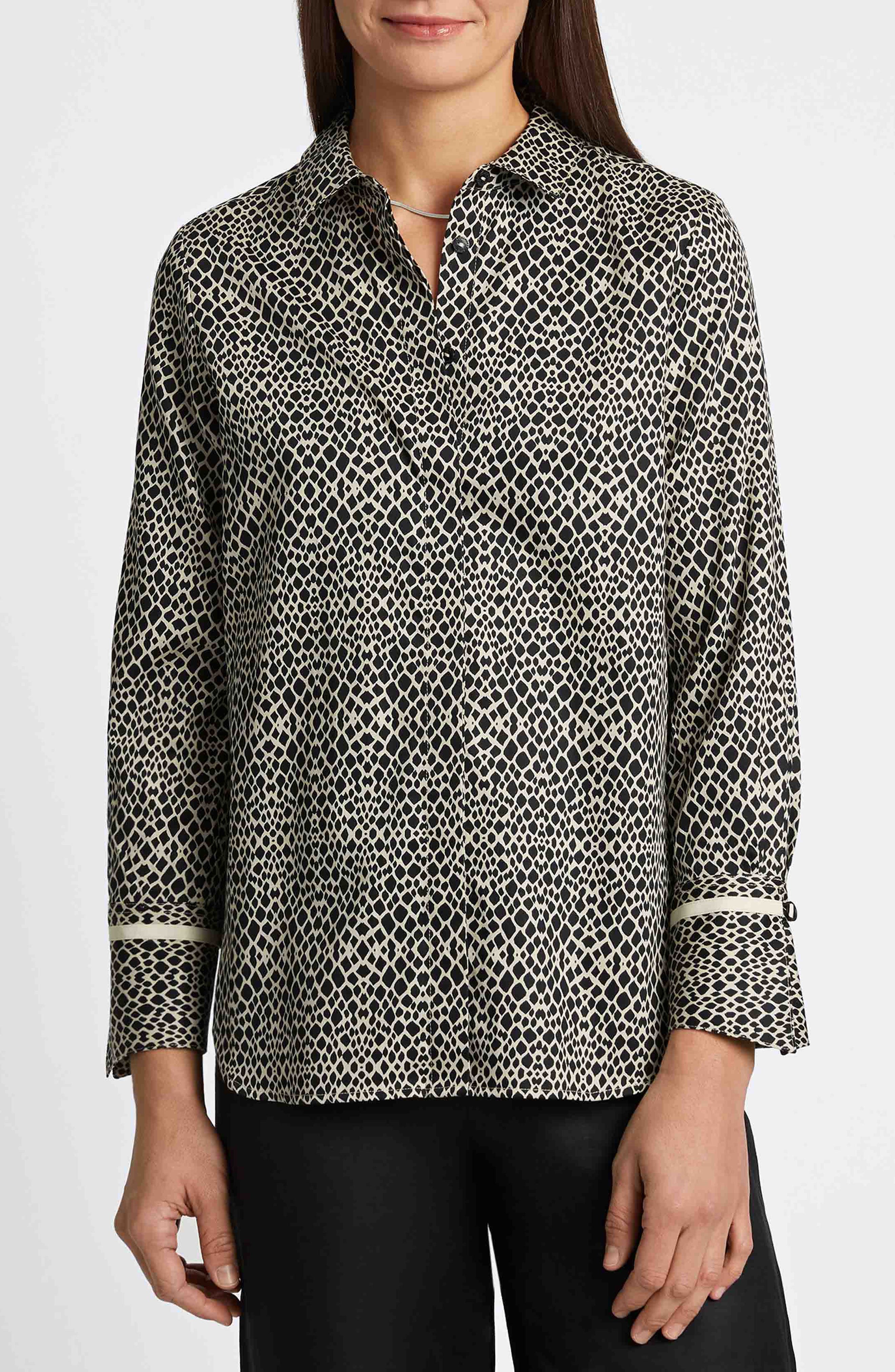 Foxcroft Iris Abstract Print Cotton Sateen Button-Up Shirt