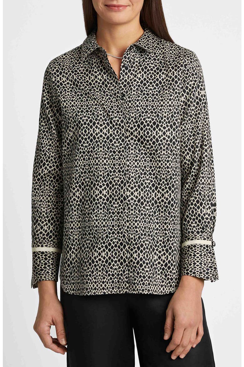 Iris Abstract Print Cotton Sateen Button-Up Shirt, Main, color, BLACK