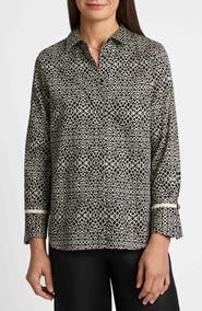 Foxcroft Iris Abstract Print Cotton Sateen Button-Up Shirt