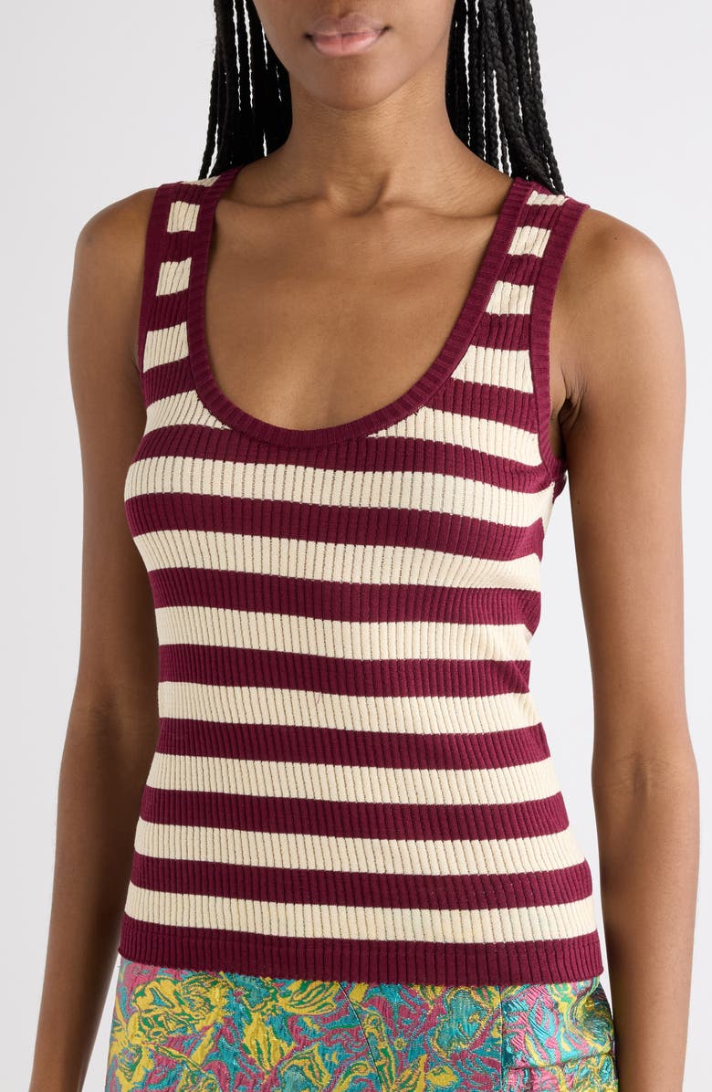 Dries Van Noten Tova Bis Stripe Cotton Rib Tank, Alternate, color, Bordeaux