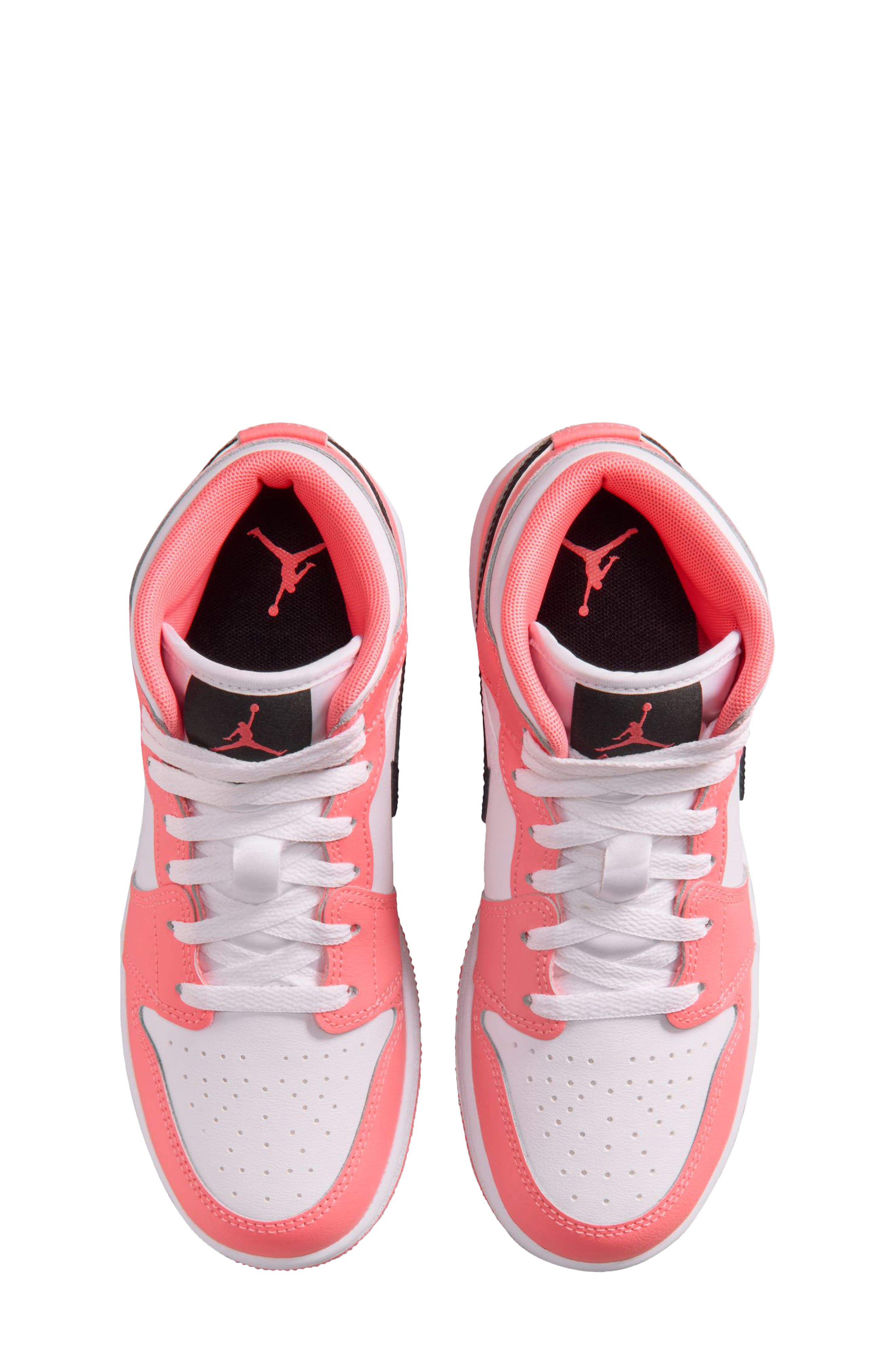 Kids' Air Jordan 1 Mid Sneaker, Alternate, color, PINK GAZE/ BLACK/ WHITE
