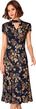 Alie Street London Choker Keyhole Midi Dress Floral Skirt