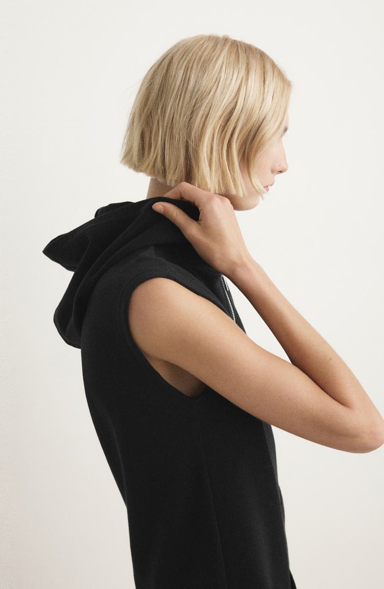 MANGO Half Zip Hooded Nightgown, Alternate, color, Black