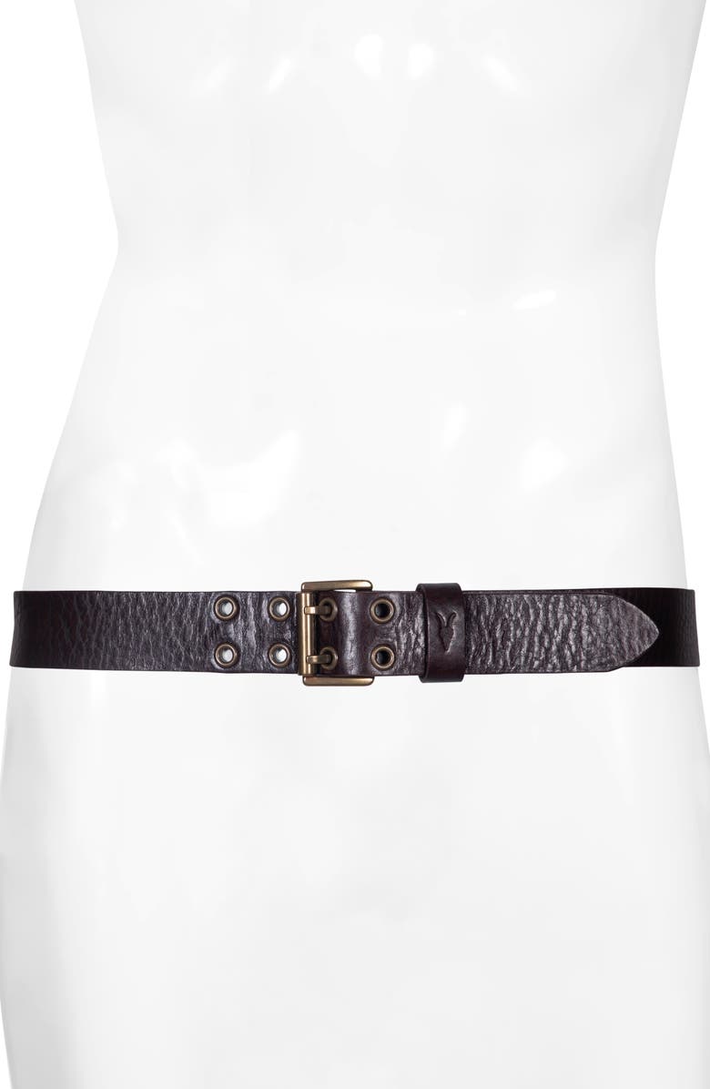 AllSaints Eyelet Distressed Leather Belt, Alternate, color, Bitter Brown