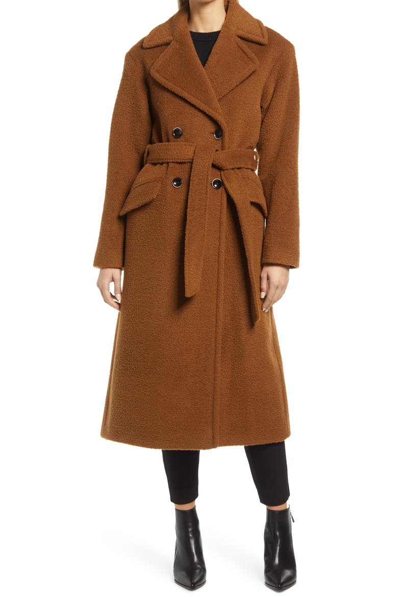 Belted Wool Blend Wrap Coat, Main, color, BROWN MINK