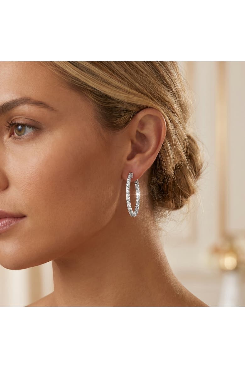 1Ct Diamond Hoops Inside Outside 1" Tall Lab Grown, Alternate, color, Silver