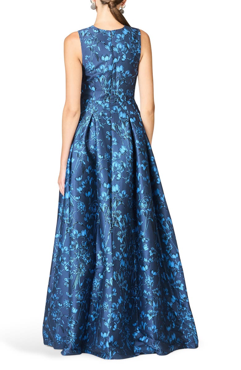 Sachin & Babi Brooke Floral Sleeveless Empire Waist Mikado Gown, Alternate, color, Mystic Blue Garden