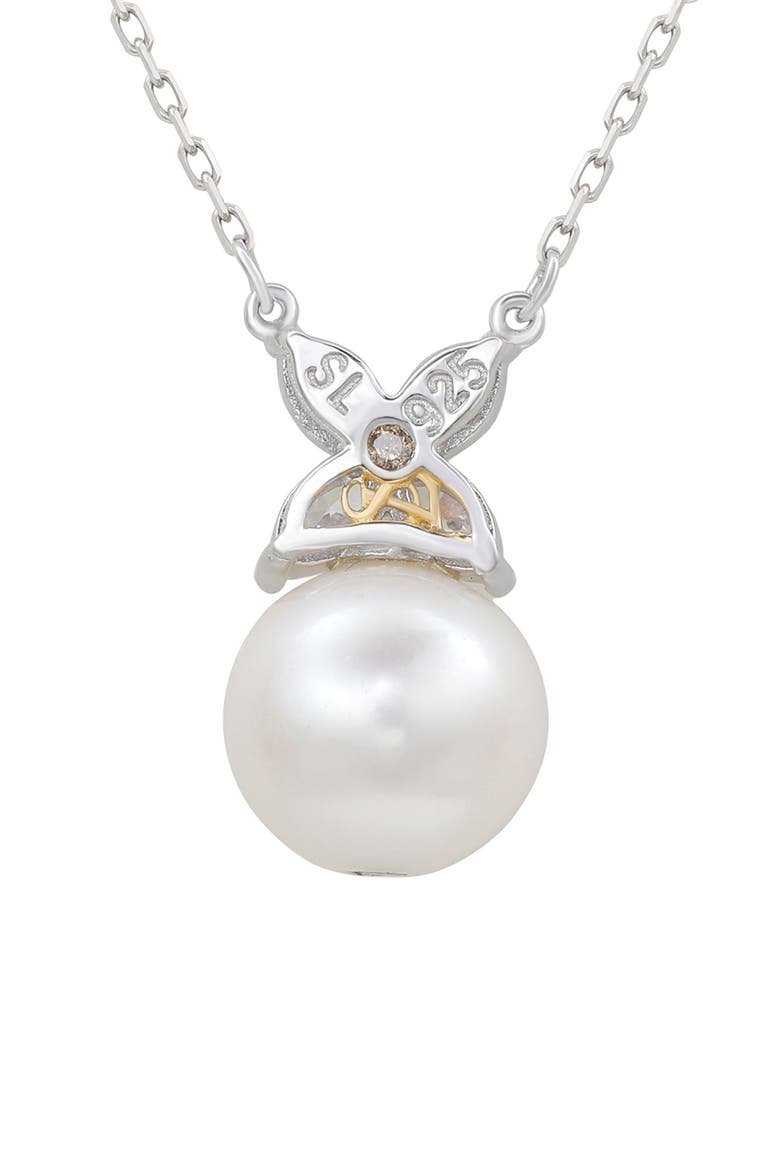 Sterling Silver White Sapphire Cultured Freshwater Pearl Pendant Necklace, Alternate, color, WHITE