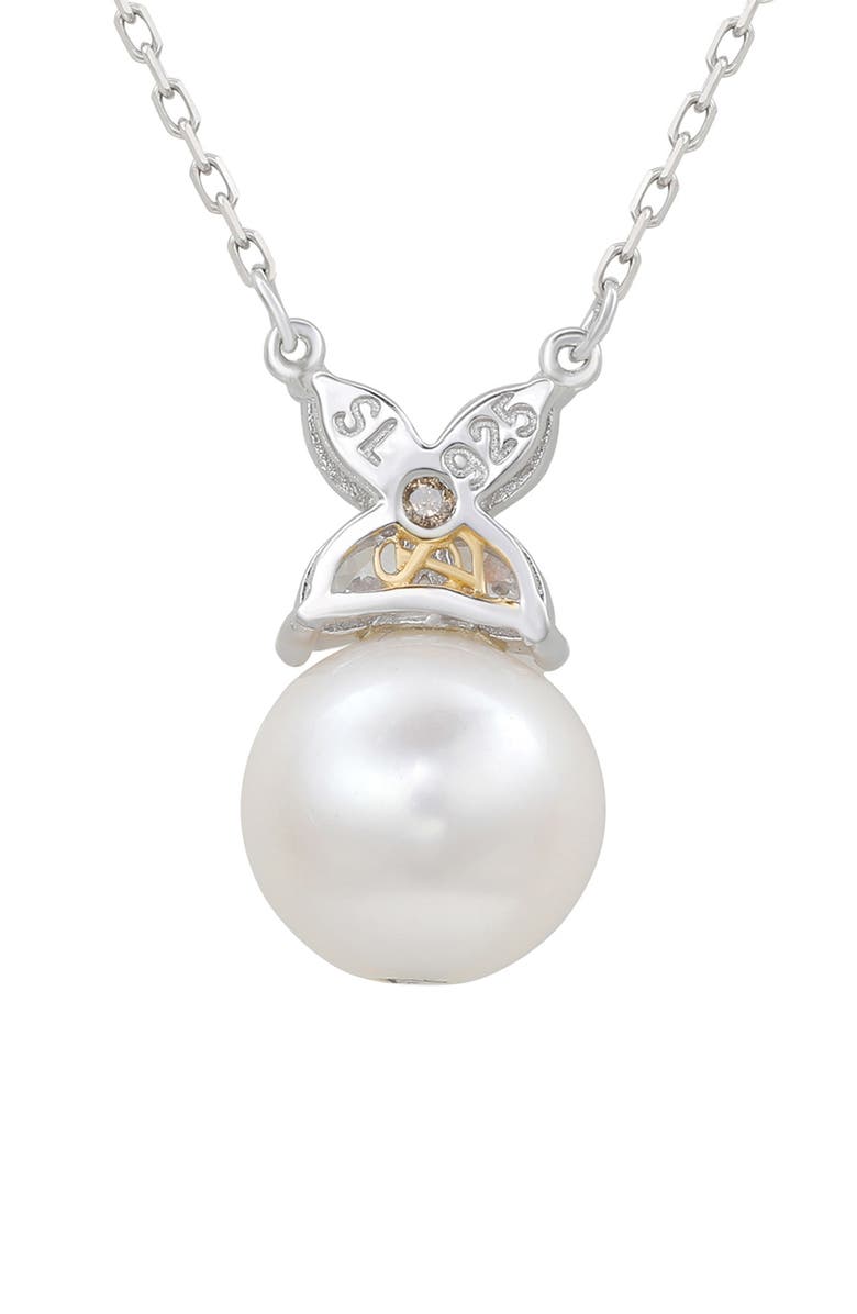 SUZY LEVIAN Sterling Silver White Sapphire Cultured Freshwater Pearl Pendant Necklace, Alternate, color, White