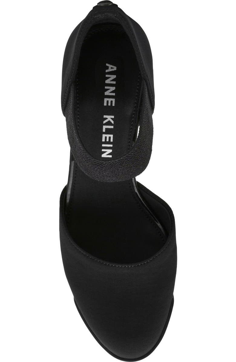 Anne Klein Tiffany Ankle Strap Wedge Pump, Alternate, color, Black Stretch