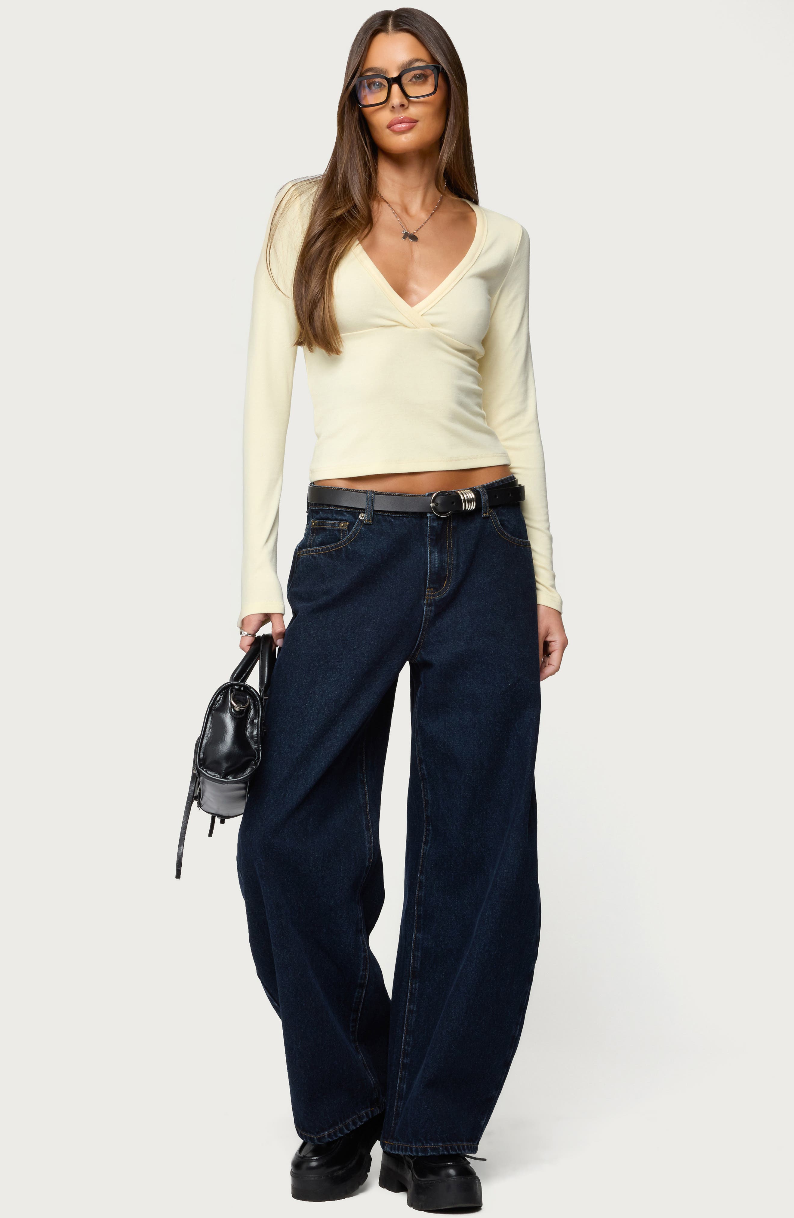 Doron Long Sleeve V-Neck Crop Top - image 2