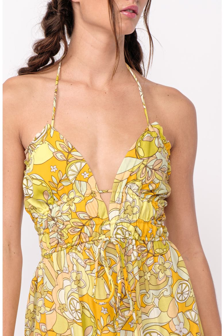 Boho Floral Plunge Halter Minidress, Alternate, color, YELLOW