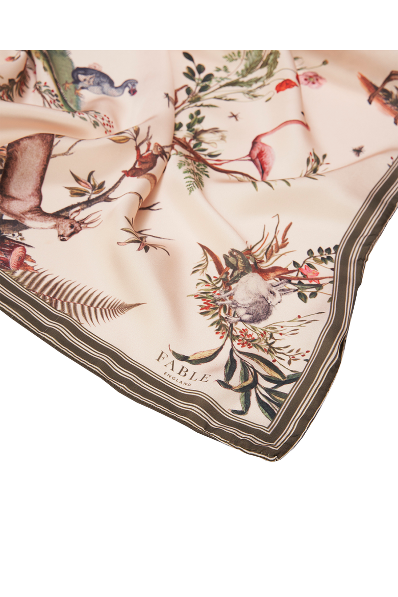 Toile de Jouy Olive Green Square Scarf, Alternate, color, Ivory