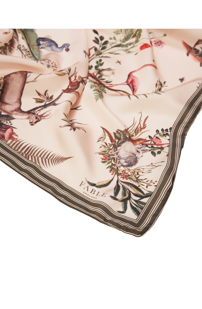 Fable England Toile de Jouy Olive Green Square Scarf, Alternate, color, Ivory