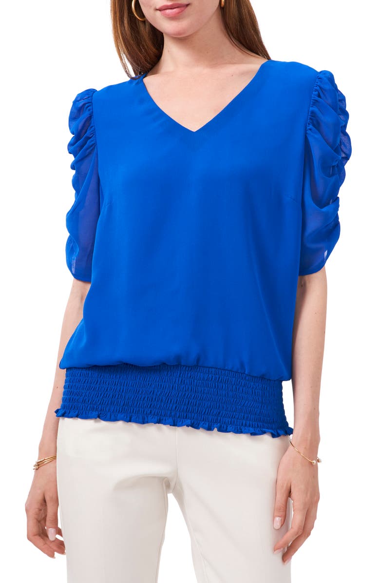 Chaus Ruched Sleeve V-Neck Blouse, Main, color, 