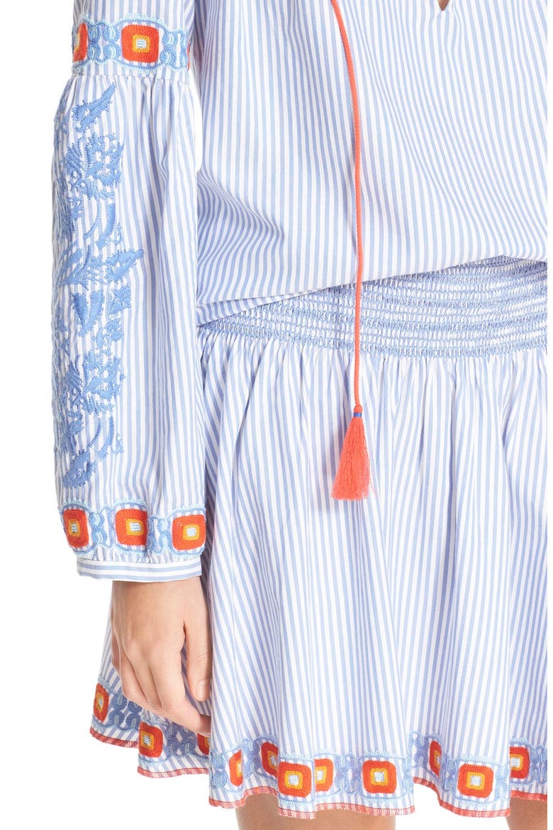 'Madison' Embroidered Cotton Tunic, Alternate, color, BLUE DUSK/ WHITE
